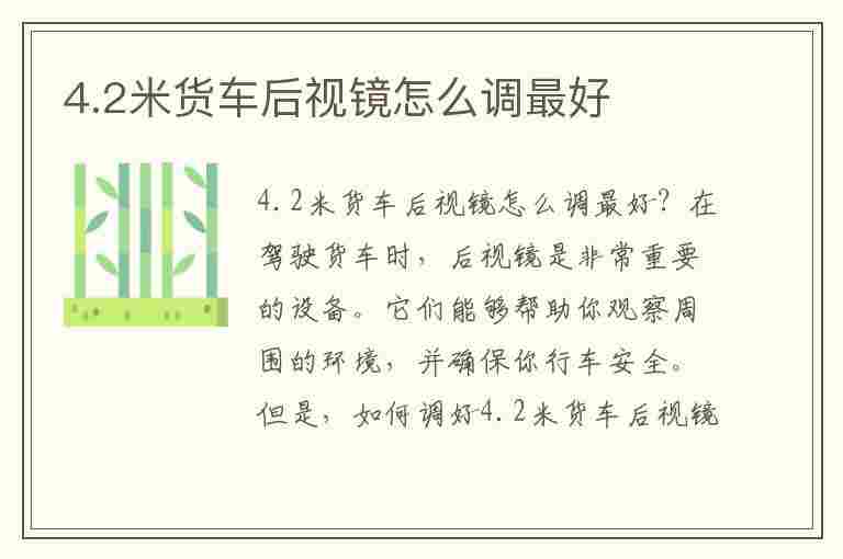 4.2米货车后视镜怎么调最好(4.2米货车后视镜怎么调最好看)